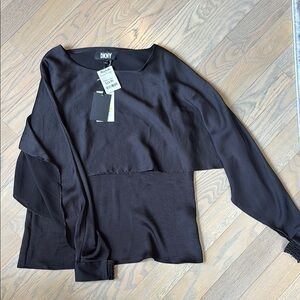 DKNY Black Asymmetrical Long Sleeve Blouse